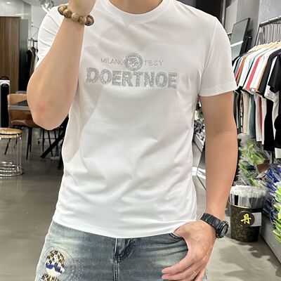 薄款纯棉短袖烫钻潮男T恤痞帅