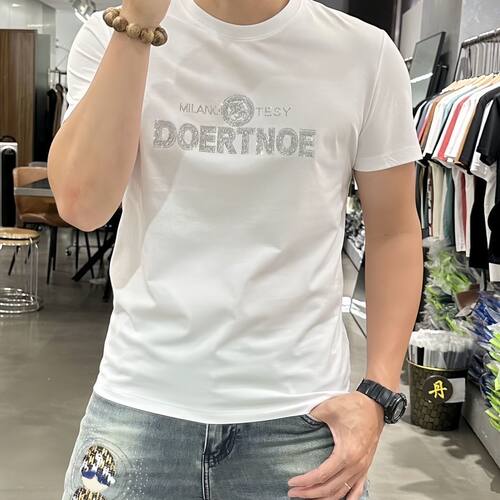薄款纯棉短袖烫钻潮男T恤痞帅