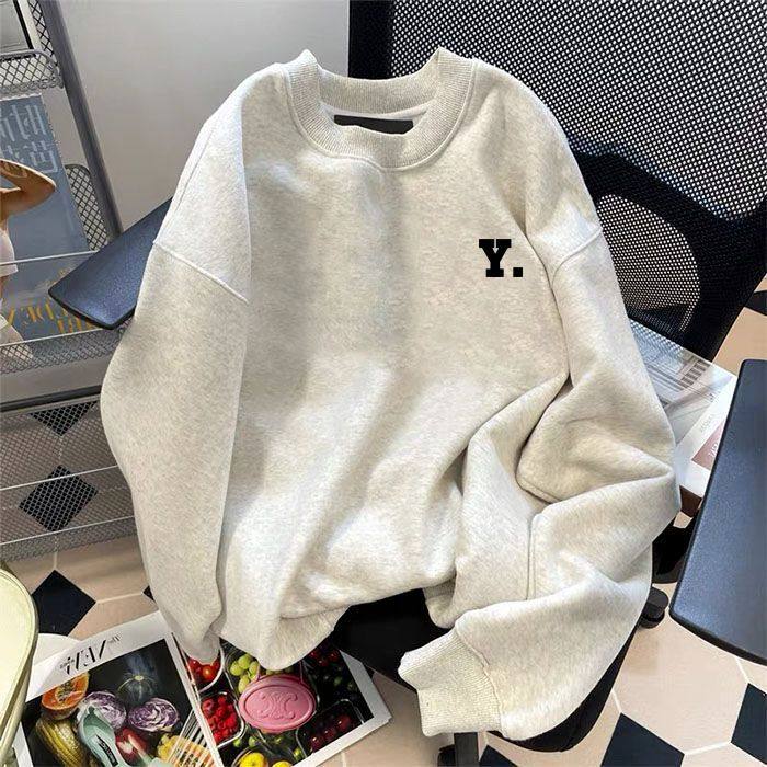 秋冬季棉新款加绒加厚宽松百搭圆领卫衣男女韩版ins情侣装上衣潮