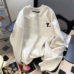 秋冬季棉新款加绒加厚宽松百搭圆领卫衣男女韩版ins情侣装上衣潮