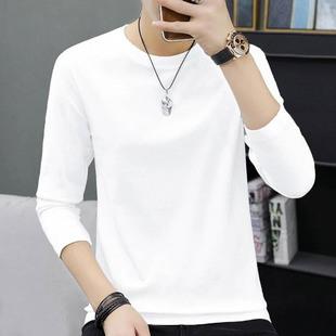 重磅纯棉长袖 保暖全棉秋衣 t恤男纯色白色内搭加绒加厚秋冬打底衫