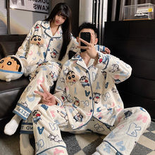 法兰绒情侣睡衣男女秋冬季新款加厚珊瑚绒蜡笔小新学生大码家居服