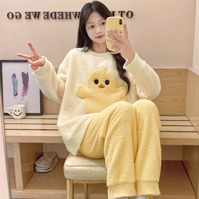 珊瑚绒睡衣女秋冬季加绒加厚保暖