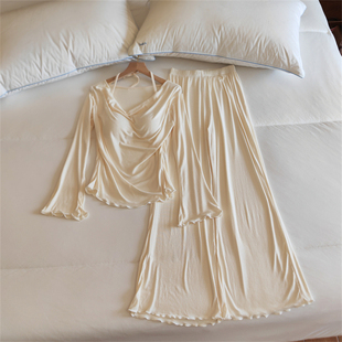 女春秋天莫代尔棉带胸垫性感奶fu家居服 睡衣套装 2025新款 V领长袖