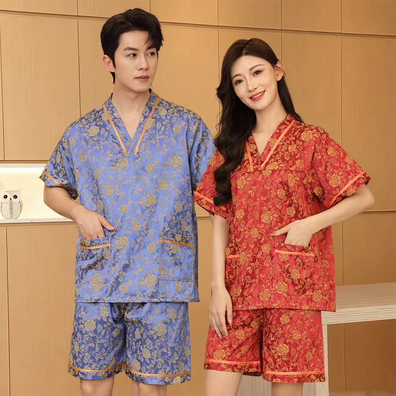 棉质汗蒸服女桑拿洗浴服男采耳服情侣家居服睡衣男特大码足疗浴袍