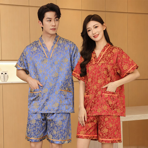 纯棉汗蒸服浴服大码家居服睡衣