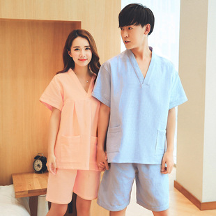 桑拿服足 汗蒸服纯棉男女情侣浴袍厚料华夫格家居服高档贵宾服套装