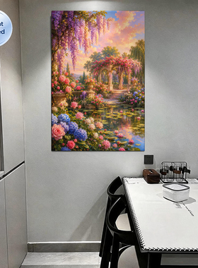 紫藤花花园风景装饰画客厅挂画卧室温馨风景油画壁画