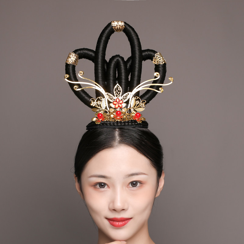 汉唐古风造型飞天头饰古装洛神甄宓演出仙女发饰飘逸扇子舞敦煌舞