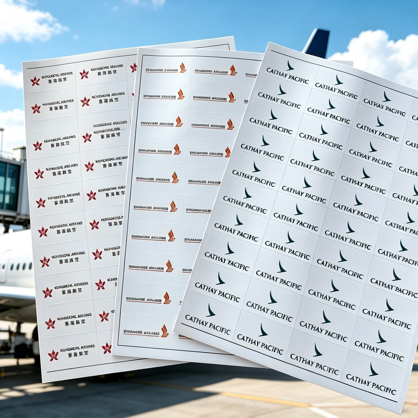 国泰航空新加坡航空公司logo标志不干胶贴纸方形白底防水贴纸图片