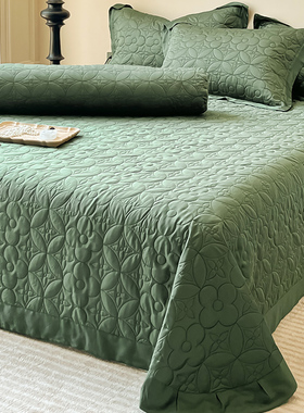 轻奢风高档兰精天丝床盖三件套2024新款墨绿色凉感床单榻榻米炕盖