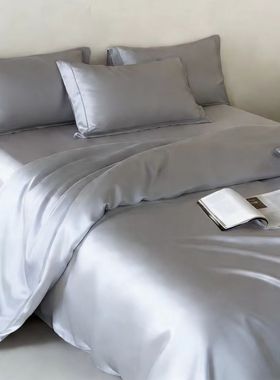 定制冬季高级感灰色丝绸四件套活性印花亲肤凉感纤维水洗真丝被套