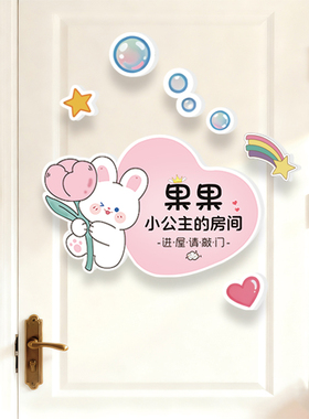 儿童房装饰牌布置女孩房间门牌