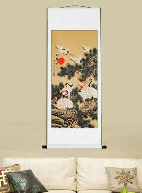 松鹤延祝寿手写对联已装裱国画