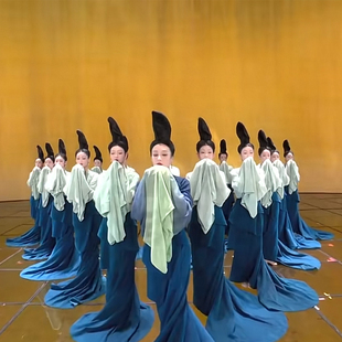 只此青绿舞蹈服装孟青旸同款演出服春晚千里江山图表演服青绿腰