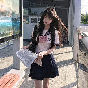 车厘子jk原创 收腰水手服女日系学院风校供制服百褶裙 梅芽中