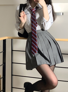 车厘子jk原创小丸子衬衫套装条纹短长袖灰色轮褶裙正版学院制服裙