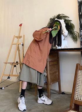 Takeoff咖喱人bf宽松长袖体恤内搭上衣oversize慵懒纯色中长嘻哈