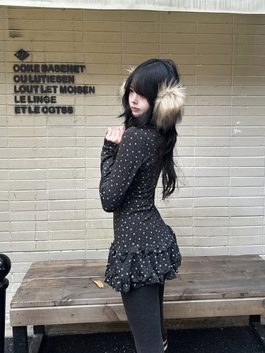 咖喱人美式复古碎花裙摆叠穿长袖t恤女2025秋冬新款百搭休闲上衣