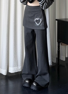 咖喱人千禧复古假两件裙裤女新款宽松直筒微喇叭长裤子休闲显瘦