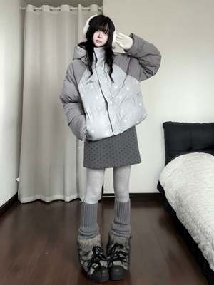 咖喱人原创设计感星星短款棉服插肩女冬季宽松加厚保暖面包服外套