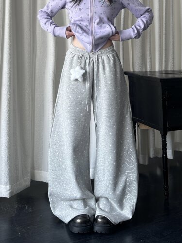 咖喱人美式复古星星满星亚萌宽松休闲慵懒感弯刀阔腿裤垂感百搭女