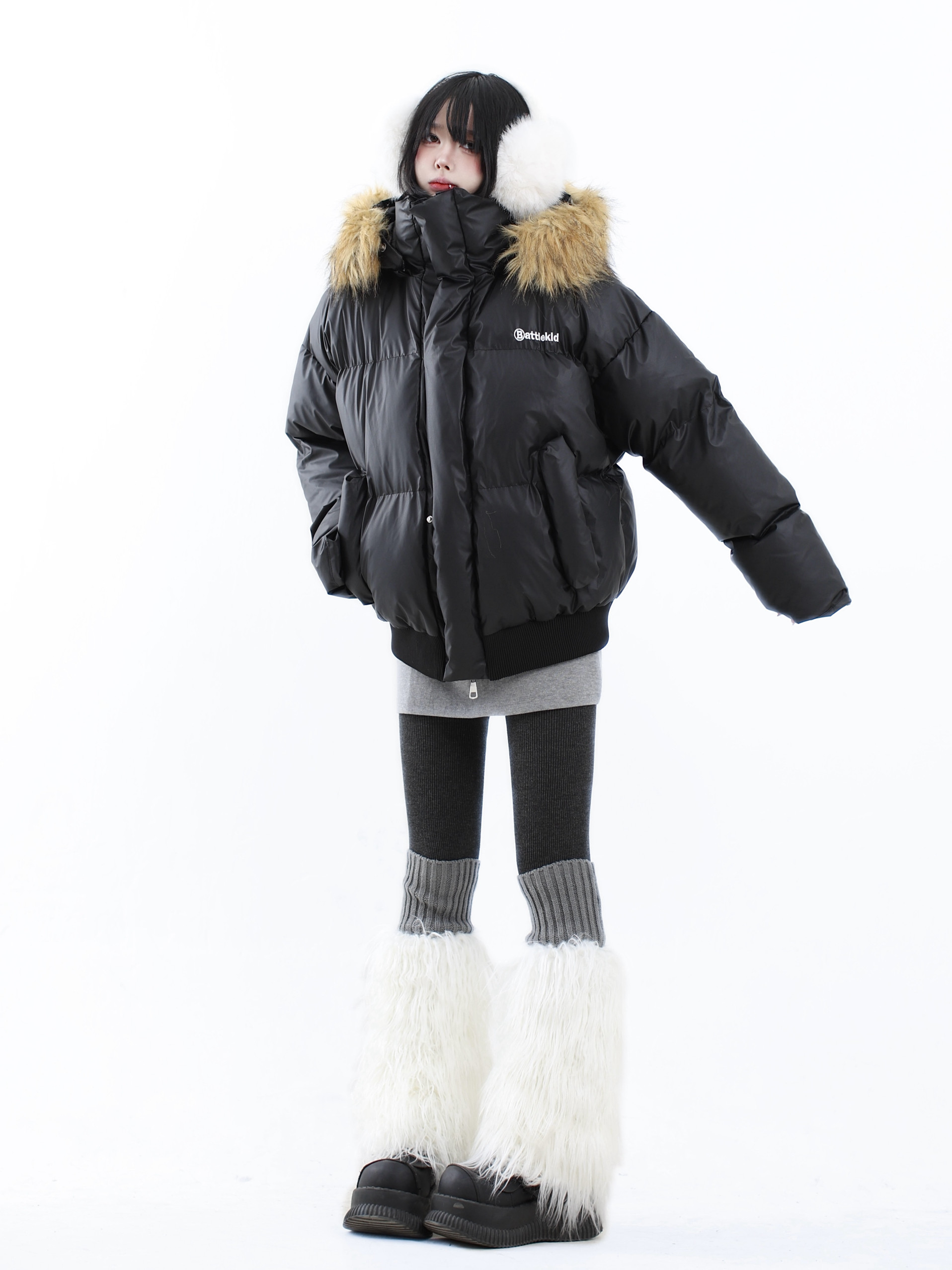 咖喱人座山雕加厚保暖毛领可拆卸棉衣男女冬季短外套皮衣派克棉服