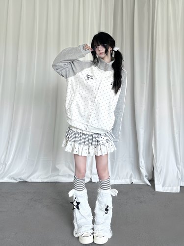 咖喱人秋季y2k亚萌穿搭星星卫衣拼接外套百搭立领开衫外套少女
