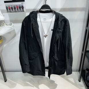 [G]通勤男士连帽短款风衣2026春节轻薄宽松休闲黑色茄克外套8564A