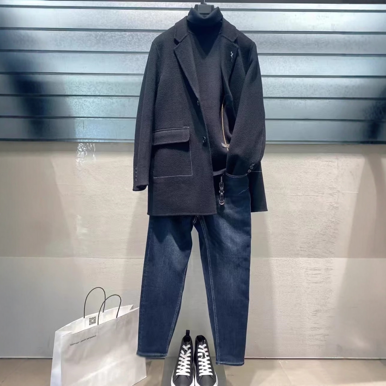 G家男装明线双面羊毛呢大衣外套