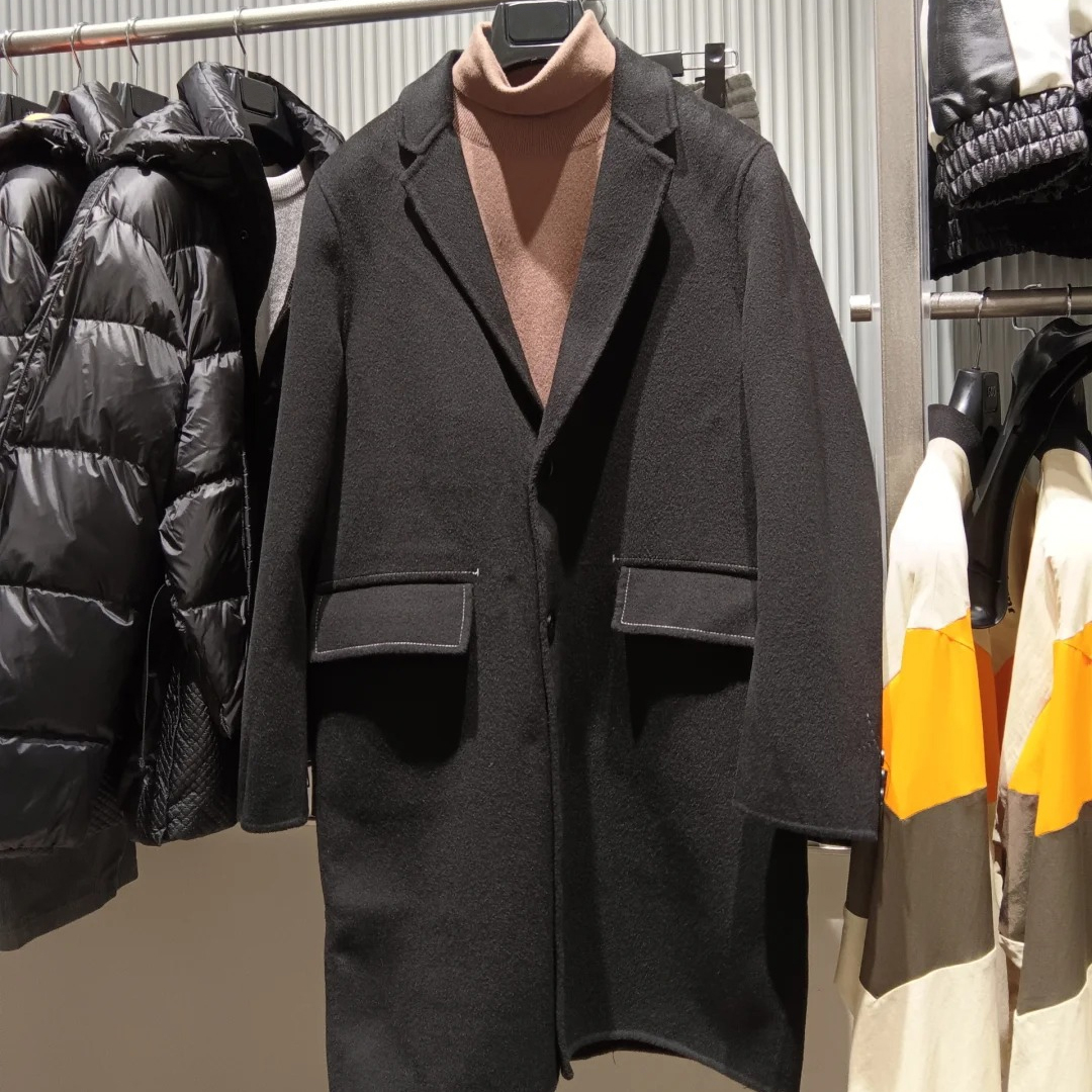 男士90绒内胆长款羊毛大衣外套