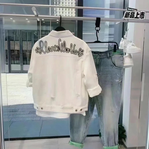 春秋男白色宽松工装牛仔夹克外套