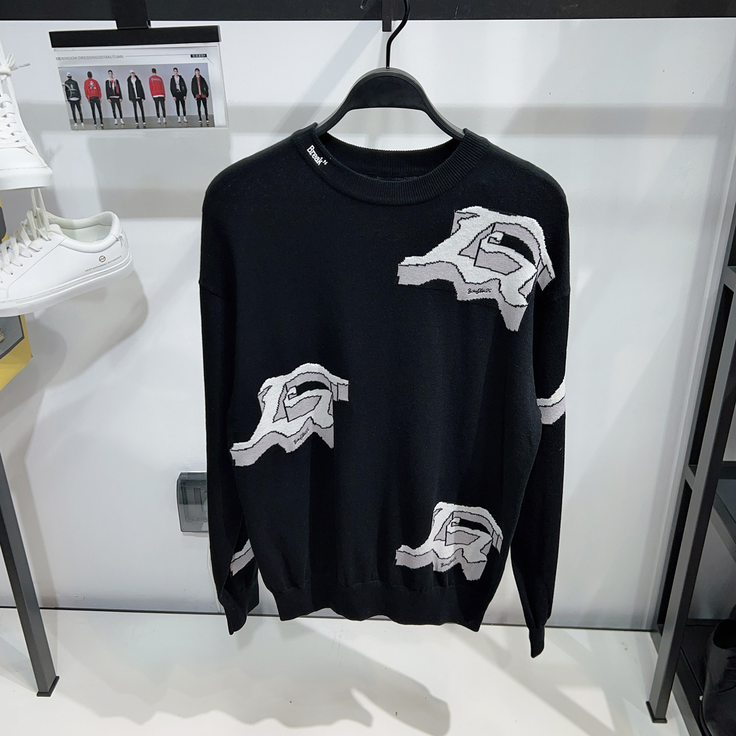 G男装秋冬提花刺绣套头圆领毛衣