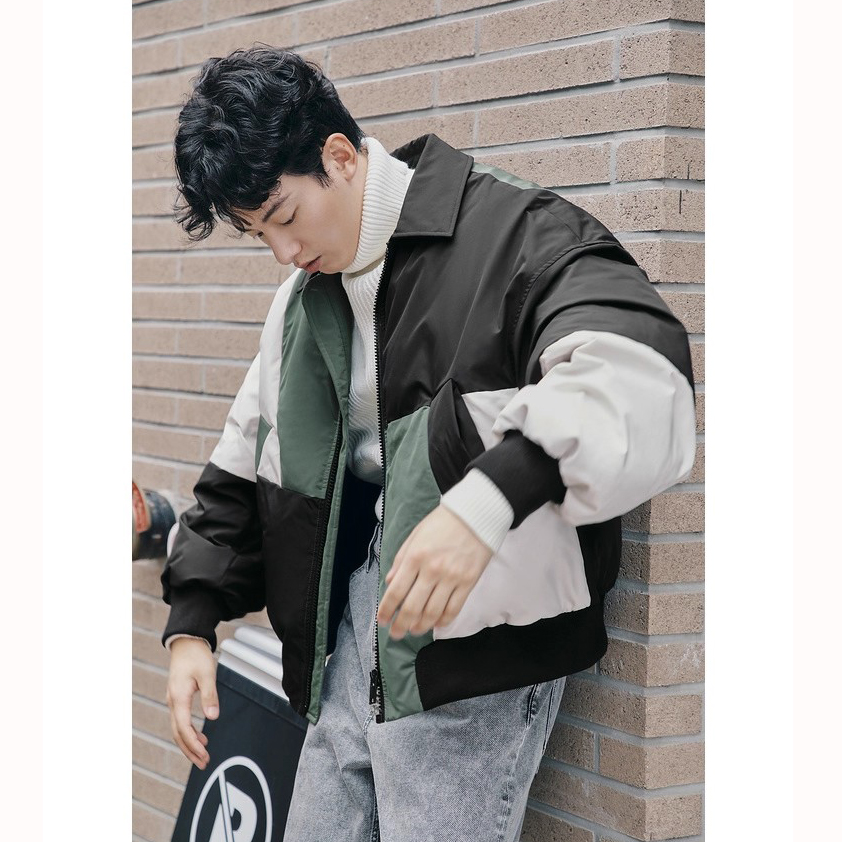 G家男装撞色翻领棉衣加厚保暖潮