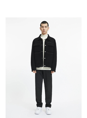 柜1699【G】男装双面呢夹克男81％羊毛短款翻领明线工装外套1003I