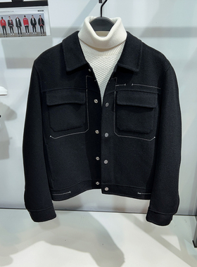 【G】男装明线双面羊毛呢短款夹克2025秋冬新款工装翻领外套1003I