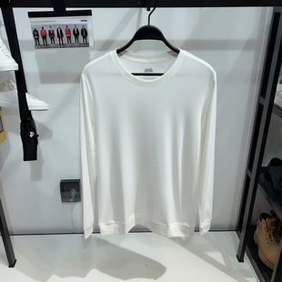 百搭净色情侣长袖 白色圆领卫衣春秋新款 通勤男装 T恤打底衫 白