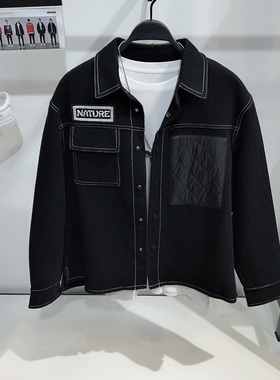 商场款[G]通勤男装双面羊毛呢夹克秋冬新款明线工装翻领外套1504L