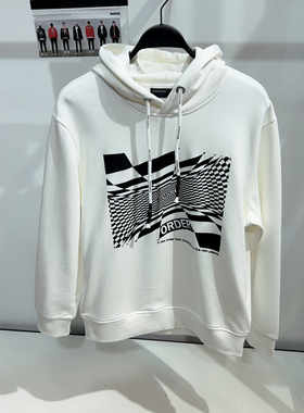 [商场同款]G家男装棋盘格连帽卫衣男女同款白色情侣套头帽衫1007J