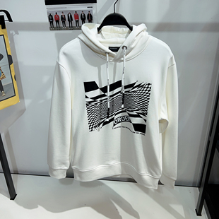 白色情侣套头帽衫 棋盘格连帽卫衣男女同款 G家男装 1007J 商场同款