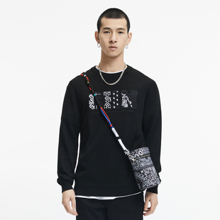 黑色圆领羊毛衫 通勤男装 秋冬撞色字母刺绣百搭套头毛衣004H