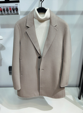 柜2699[绵羊毛+山羊绒]G家男装 90羽绒内胆双面羊绒大衣外套6004J