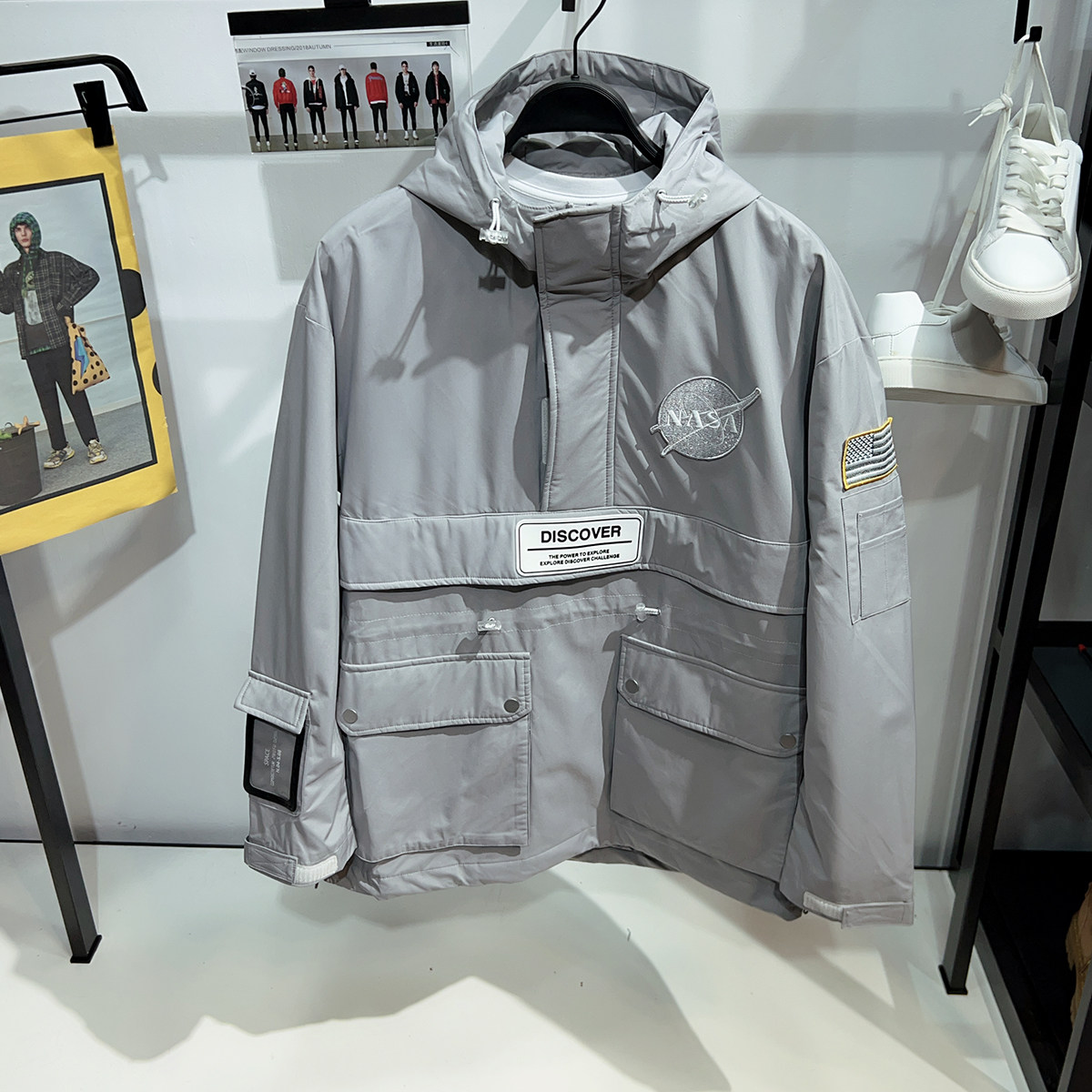 【G】男装连帽夹克男半拉链套头刺绣夹棉风衣户外工装冲锋衣外套,男装,夹克,淘宝优惠券,粉丝福利购,淘宝优惠卷