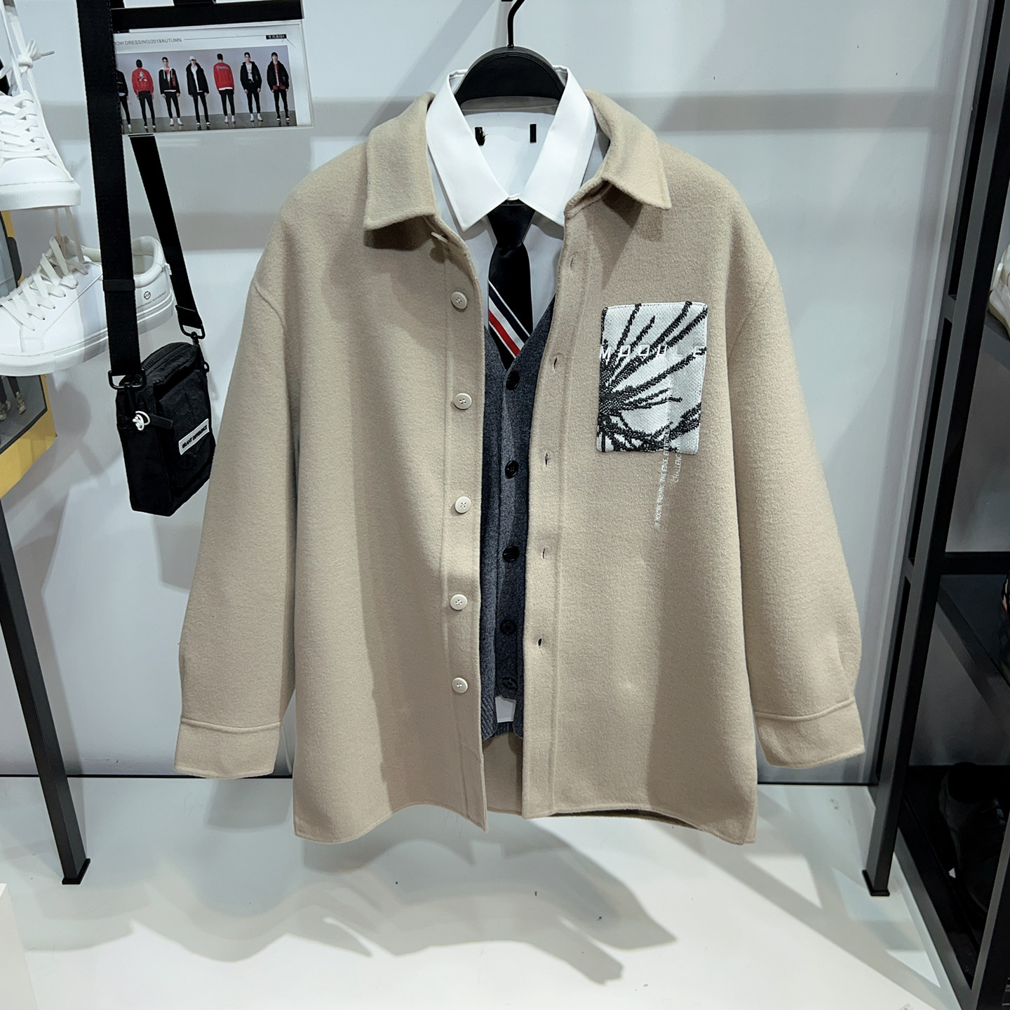 G男装卡其色双面羊毛呢大衣外套