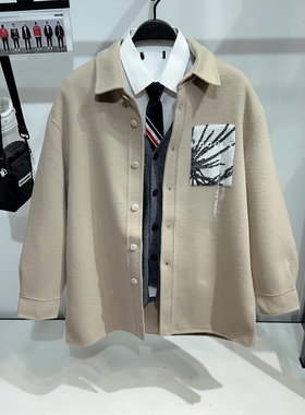 【100羊毛】G家男装卡其色双面呢大衣男宽松翻领休闲保暖外套004I