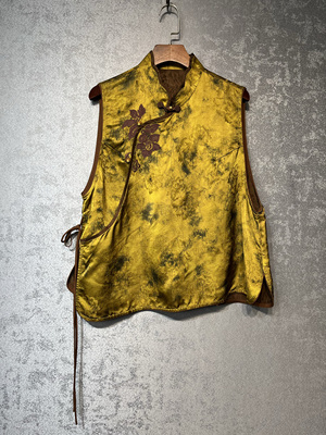 新中式香云纱马甲复古侧开襟重工刺绣背心国风坎肩