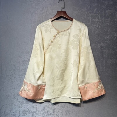 新中式国风【月绣吟】秋季新款小衫重工刺绣丝缎提花衬衫上衣女