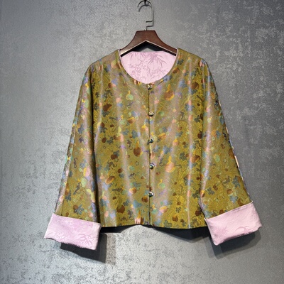 多宝葫芦2025秋季新款新中式显瘦国风气质蜀锦式复古两面两穿外套