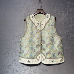 两面两穿新中式 新款 2025秋季 重工刺绣改良马甲外穿女 冰蓝小象