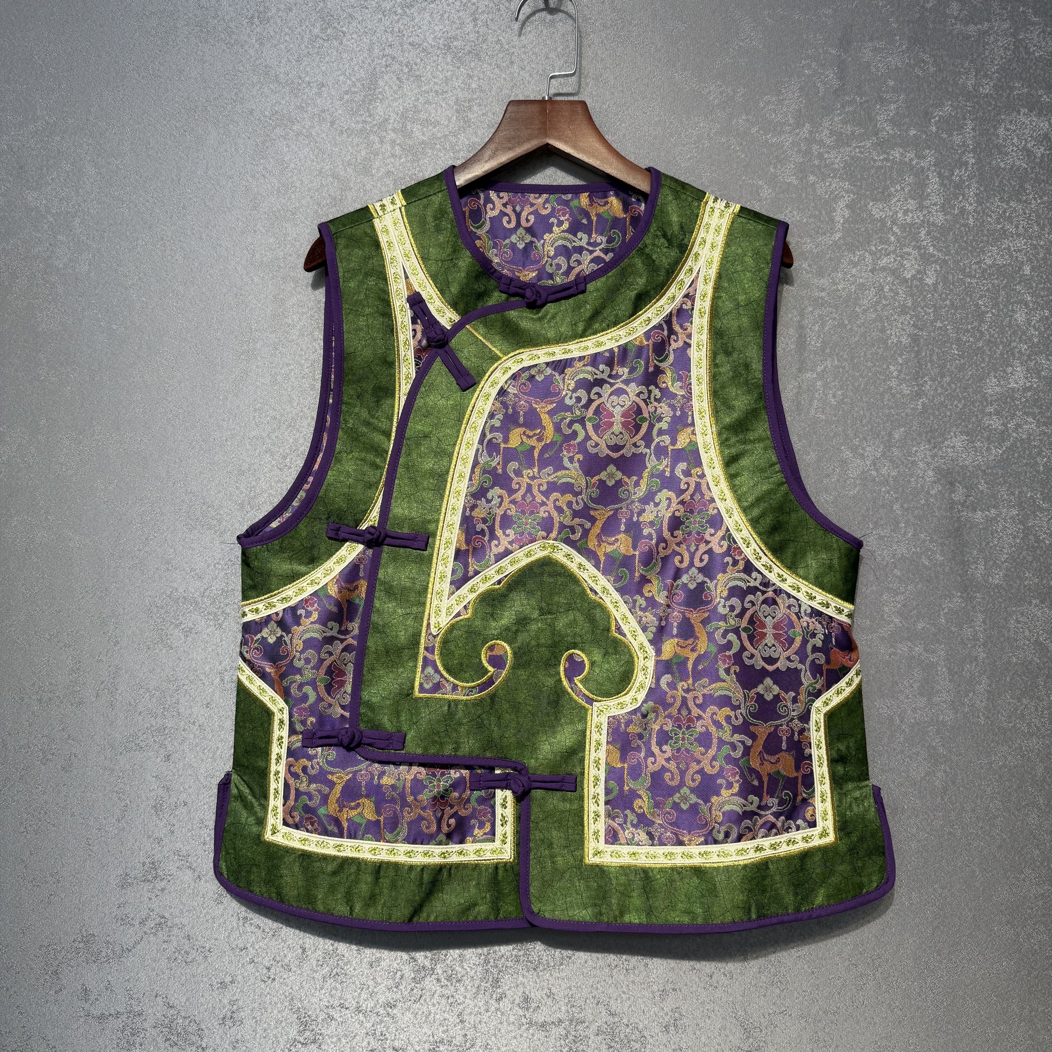 2026早春新款新中式国风复古人丝香云纱龟裂纹撞色气质绿色马甲女,女装/女士精品,马夹,淘宝优惠券,粉丝福利购,淘宝优惠卷